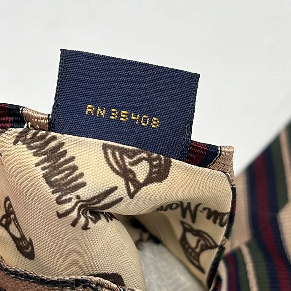VINTAGE NEIMAN MARCUS 100% SILK TIE STRIPE BURGUNDY BLUE GREEN TAN